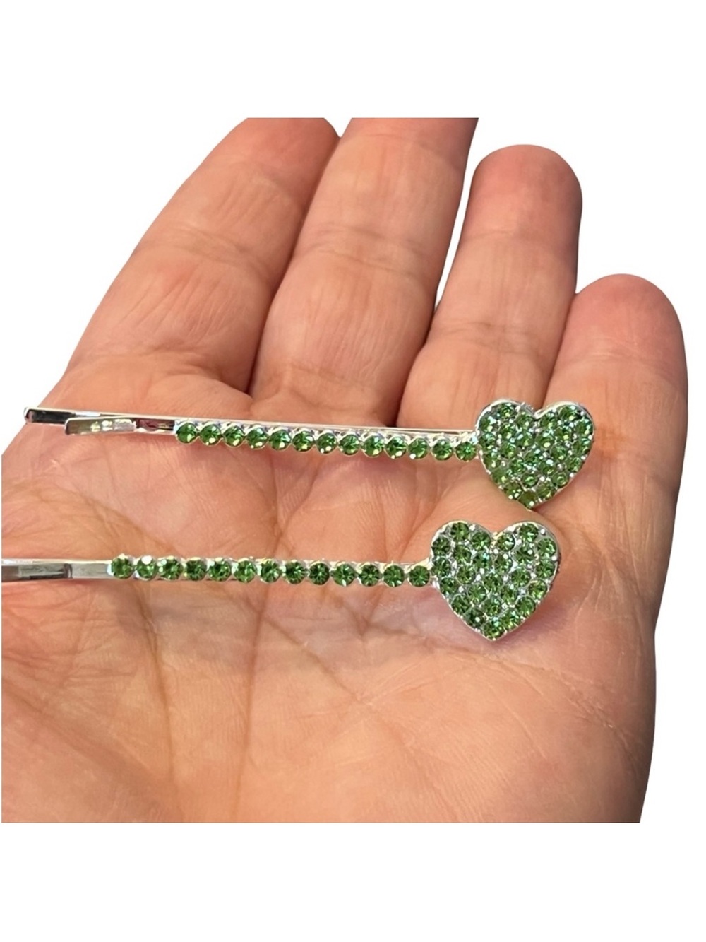 Green Crystal Heart Bobby Pins - Women's Hair Accessories  FINAL PRICE DROP